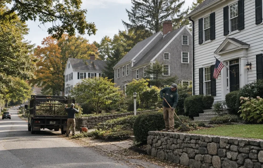 Residential street in Bedford, Massachusetts
