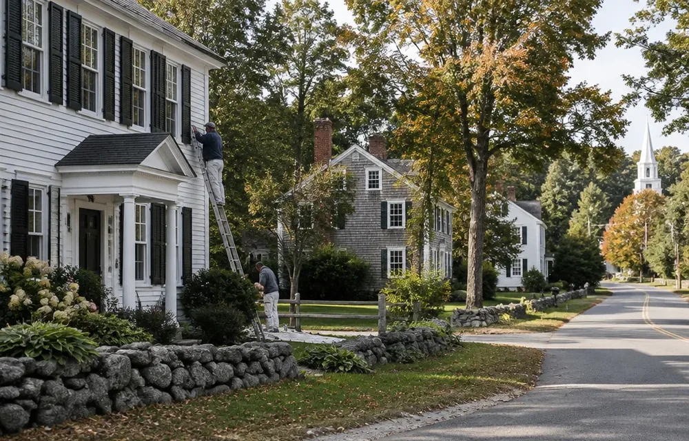 Residential street in Carlisle, Massachusetts