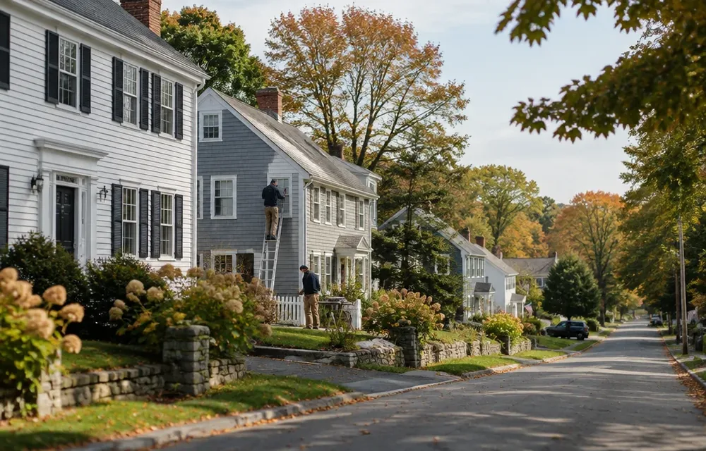 Residential street in Hudson, Massachusetts