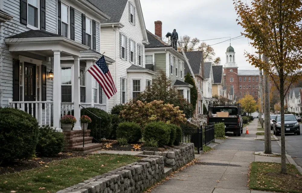 Residential street in Lawrence, Massachusetts