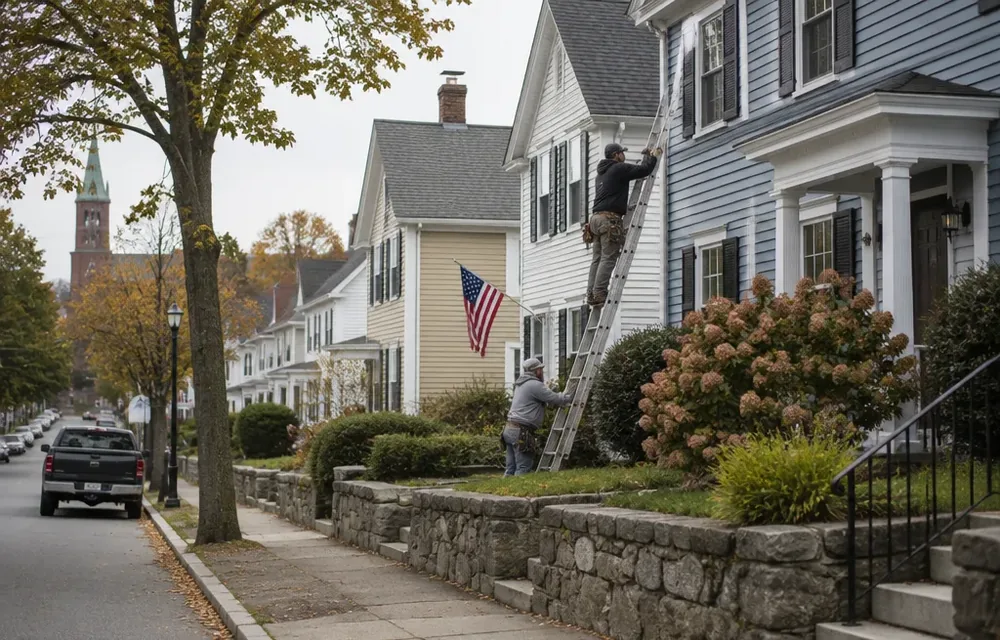 Residential street in Lowell, Massachusetts