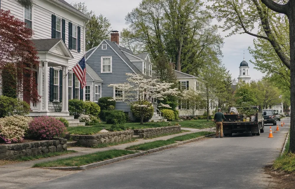 Residential street in Maynard, Massachusetts