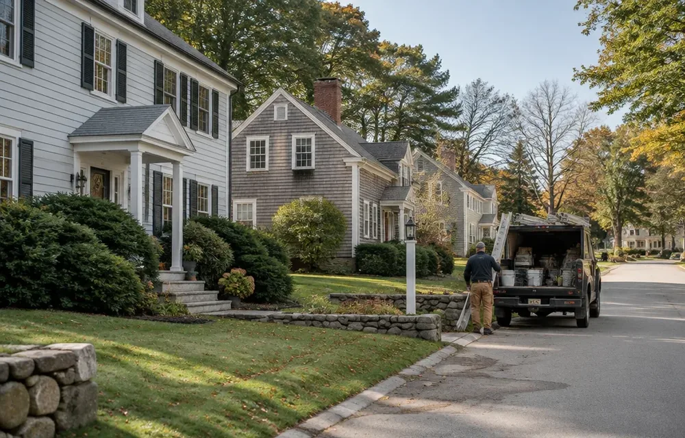Residential street in Sudbury, Massachusetts