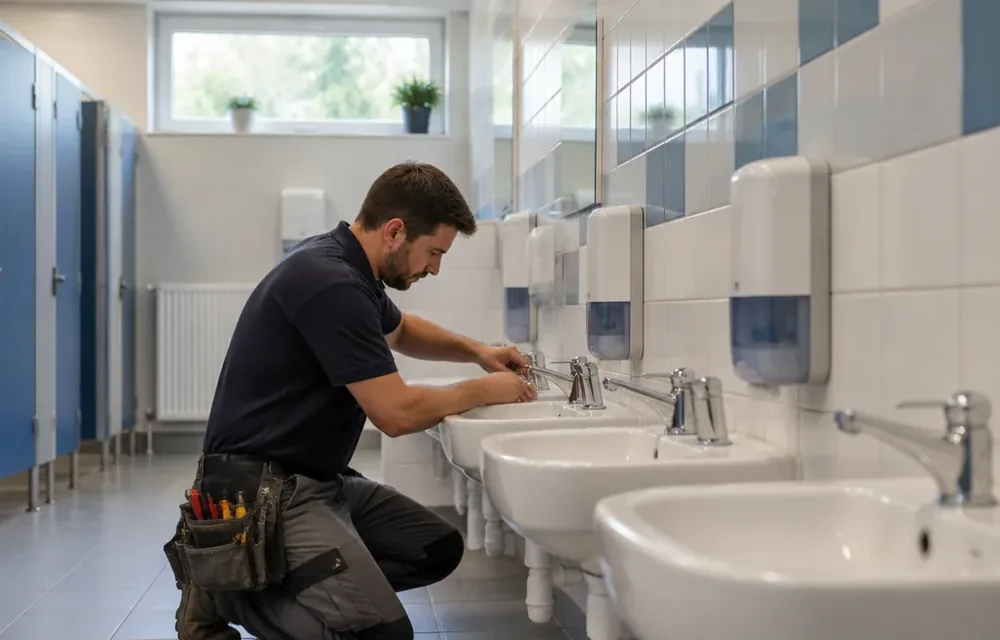 School restroom sinks with lever faucets in Chelmsford